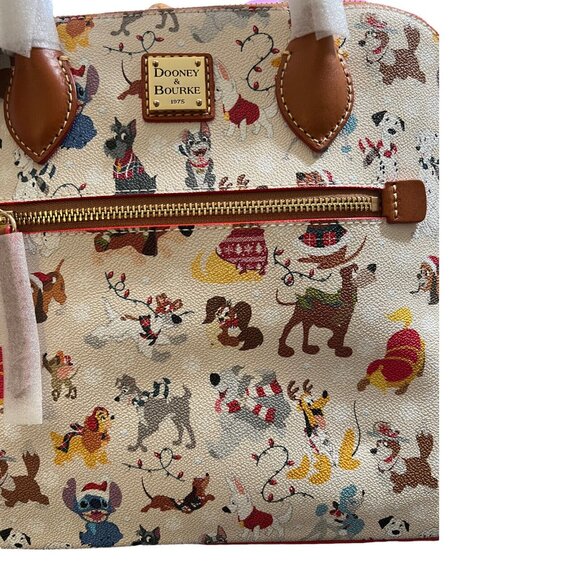 Disney Dooney Santa Paws Satchel Bag Purse Stitch Bolt Dug Nana Lady Tramp - Picture 2 of 6